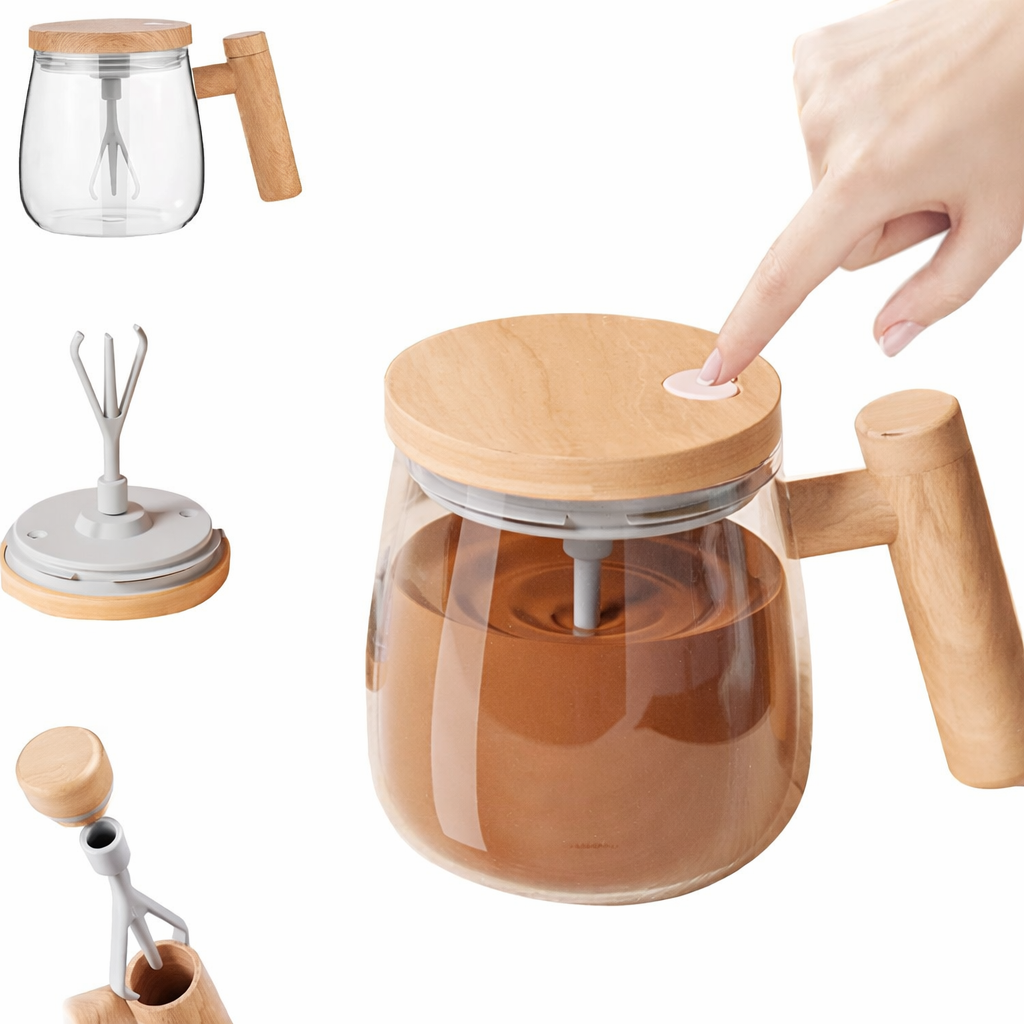 Trendzana™ Self-Stirring Glass Coffee Mug – 400ml