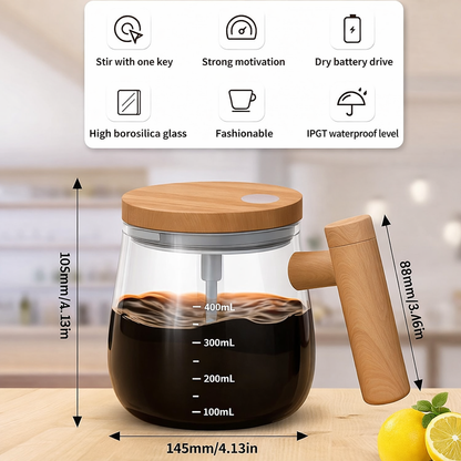 Trendzana™ Self-Stirring Glass Coffee Mug – 400ml