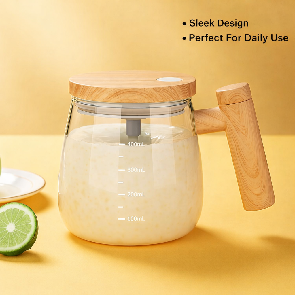 Trendzana™ Self-Stirring Glass Coffee Mug – 400ml